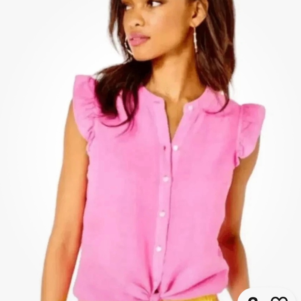 🩷Lilly Pulitzer Briette Pink Sleeveless Ruffled Blouse - Size: Large🩷